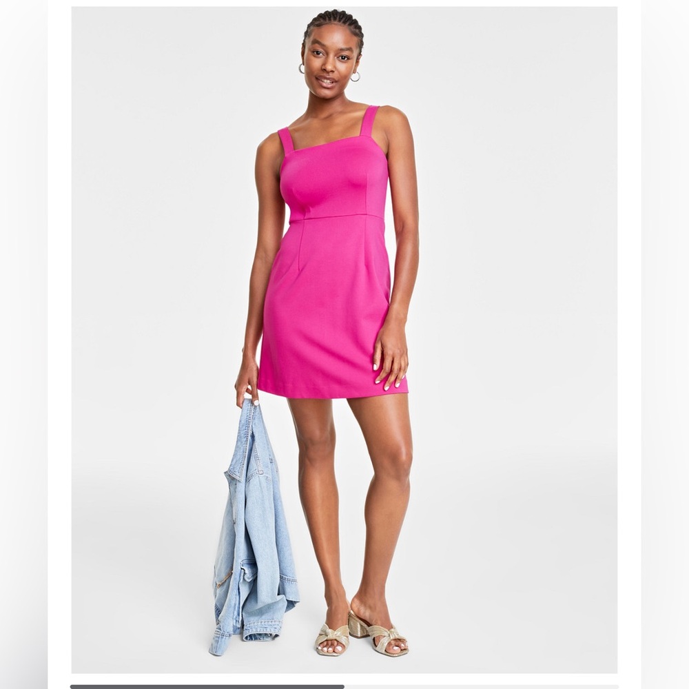 Pink square neck dress